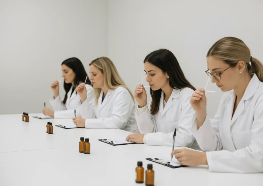 Panel de evaluación olfativa con tiras impregnadas.